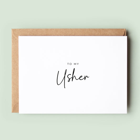 To My Usher Thank You Card, Wedding Usher Card, Card For Usher, Wedding Greeting Card, Thank You Greeting Card, Wedding Party Cards