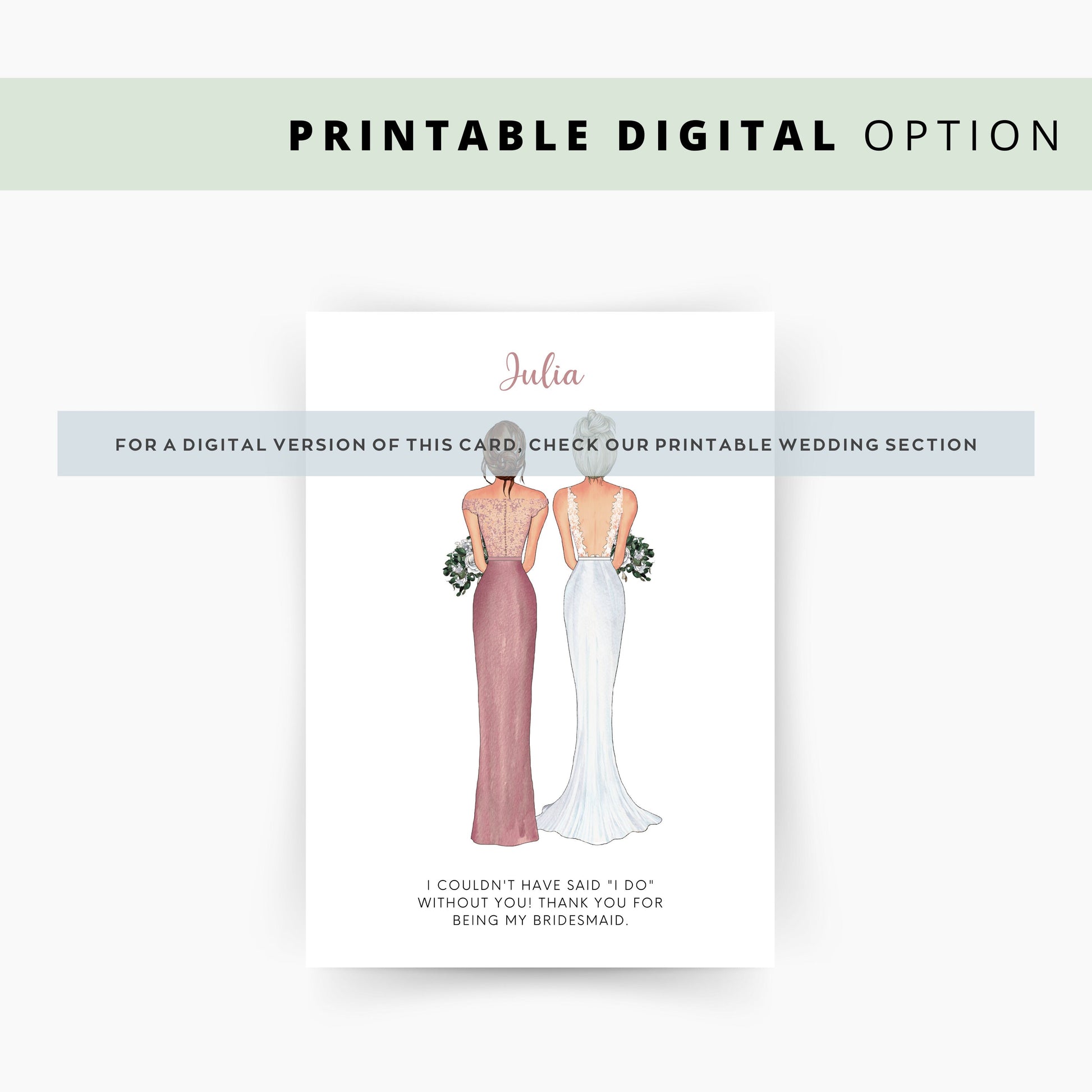 Personalised Bridesmaid Thank You Card, Maid of Honour Thank you Card, Customisable Bridesmaid Card, Wedding Thank Card, Bridesmaid Thanks